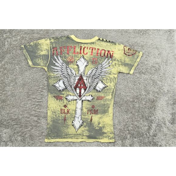 Y2K Affliction Men's Yellow Cotton T-Shirt Size L Made in USA Short Sleeve - Picture 3 of 7